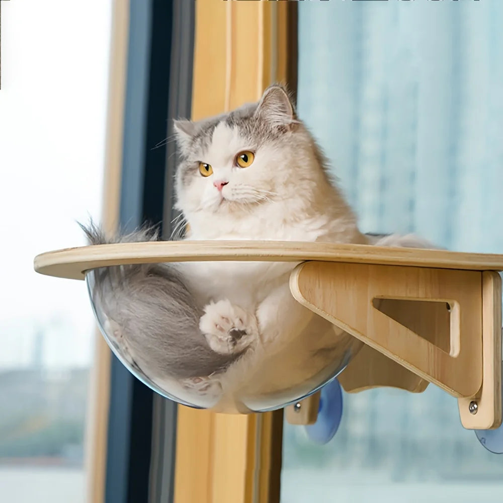 Cat Window Perch Hammock with Suction Cups, Solid Wood Cat Bed for Window Mount, Space Capsule Pet Hanging Nest for Indoor Cats — image 4 of 7