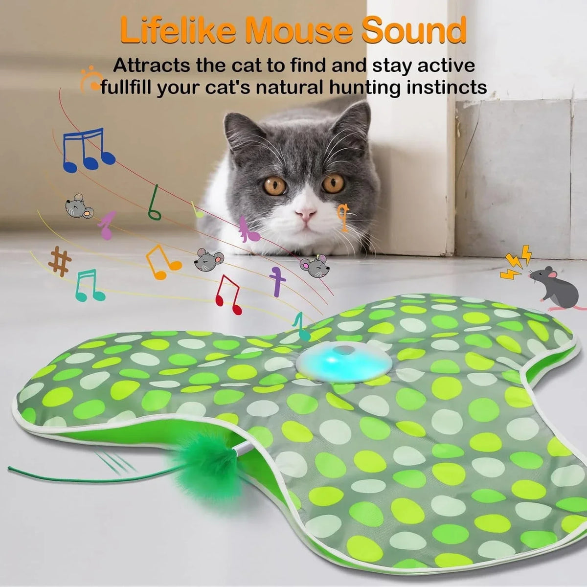 Smart Cat Toys Interactive Hide and Seek Cat Toy with Mouse Squeaky Motion Activated Moving Concealed Feathers Kitten Teaser Toy — image 3 of 8