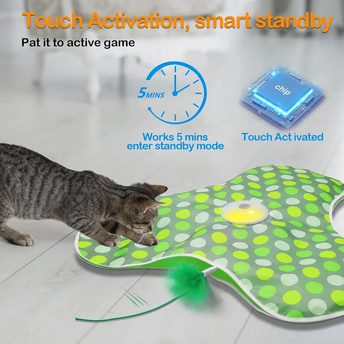 Smart Cat Toys Interactive Hide and Seek Cat Toy with Mouse Squeaky Motion Activated Moving Concealed Feathers Kitten Teaser Toy — image 4 of 8