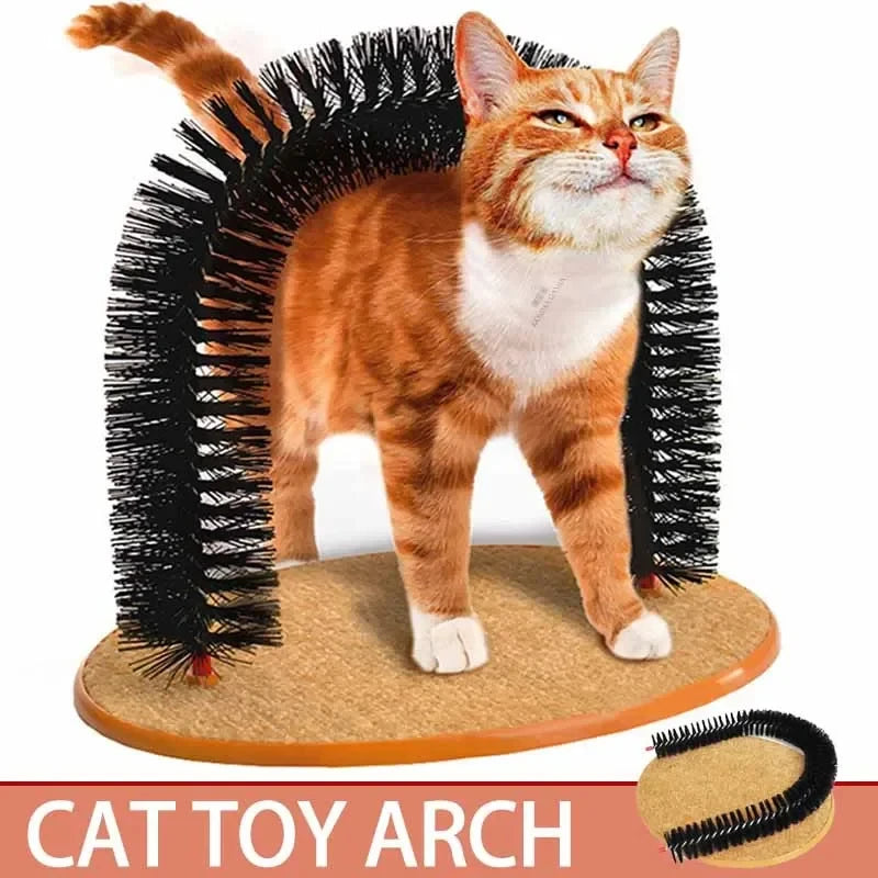Cat Toy Arch Self Groome Pamper Feline with A Massage Grooming Rubbing Brush with Scratching Pad Toy for Cats Interactive Toys — image 1 of 7
